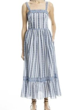 Max Studio Spaghetti strap Floral Maxi Dress Women’s Large Blue Cottagecore New